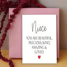 Heartfelt "Niece, You Are Beautiful, Precious & Loved" Card - Elegant Cursive Script With Red Heart, Perfect For Birthdays, Christmas, Or Any Occasion To Celebrate And Cherish Special Bonds, Ideal Gift From Aunt/Uncle, Celebration Card | Elegant Card - One Size Fits All - View 6
