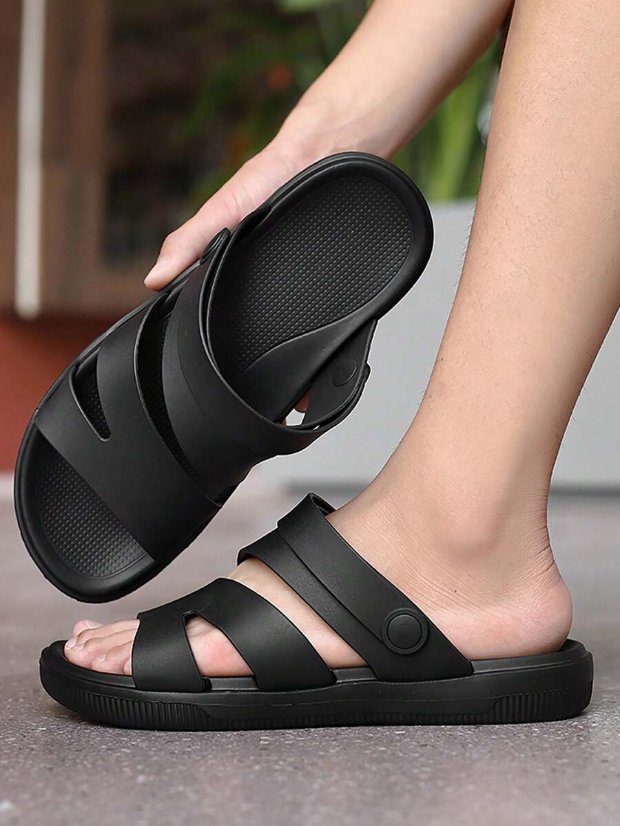 Sandalias negras para hombres, chanclas casuales versátiles de EVA, adecuadas para actividades acuáticas de verano - Negro - Ver 1