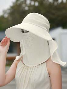 Women's Summer Sun Protection Wide Brim Bucket Hat, 3-In-1 Neck Cover Face Mask, Breathable UV Protection Sun Hat - Sun Hat - View 10