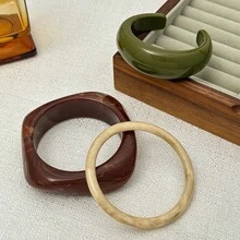 3件套复古树脂琥珀纹理亚克力手镯，时尚可叠戴设计，适合女性日常佩戴（树脂手镯颜色可能因批次略有不同） - 彩色 - 查看 4
