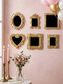 6pcs European Style Resin Gold Embossed Floral Decor Hanging Accessories Set, DIY Wall Decor, Home Photo Frame, Suitable For Holiday, Birthday, Party, Wedding Scenes, Photography Props, Miniature House Decoration - Gold - View 3