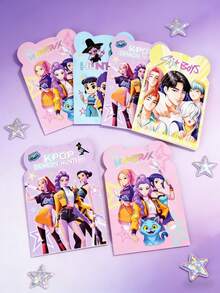 Hasbro 4/8/12本装高品质K-POP女巫狩猎迷你口袋笔记本，便携式装订便签本，可爱卡通设计学生文具，迷你日记本，适合手提包和背包，K-POP粉丝必备单品 - 彩色 - 查看 4