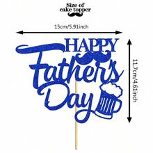 1pc Blue/Black Glitter Happy Father's Day Cake Topper With Beer & Beard Design, Perfect For Father's Day Party Cake Decorations Supplies - View 2