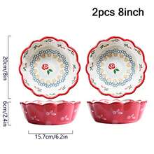 1 chiếc bát sứ, bát họa tiết hoa sáng tạo cho nhà bếp, phòng ăn, đồ dùng học tập, quà tặng Giáng sinh - Đỏ - Xem 13