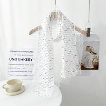 1条女士甜美波点蕾丝围巾，多功能轻薄围巾，优雅时尚颈巾，防晒头巾，春夏款 - 白色 - 查看 1