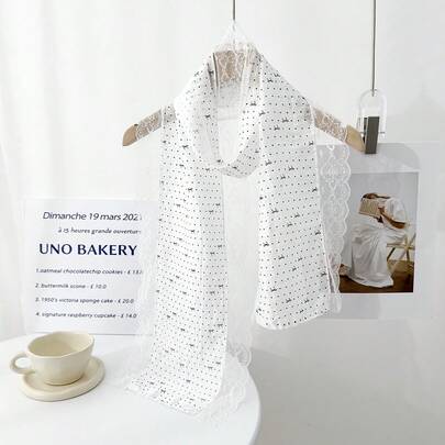 1条女士甜美波点蕾丝围巾，多功能轻薄围巾，优雅时尚颈巾，防晒头巾，春夏款