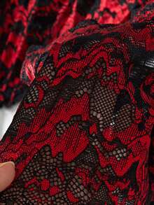 Bộ đồ ngủ ren phối màu đỏ và đen kiểu Pháp, áo hai dây ngắn gợi cảm. - Đỏ - Xem 5