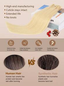 YILITE 7片装 #613 漂白金发夹式接发片，真人发丝，Remy真人发，双层缝制直发夹式接发片，女士适用 - S613 - 查看 5