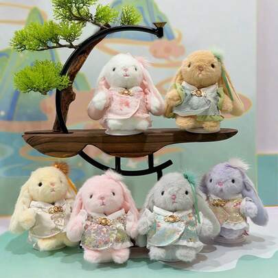 Móc khóa hình thỏ nhồi bông kiểu Trung Quốc dễ thương, phụ kiện trang trí ba lô, đồ trang trí hình thỏ, quà tặng cho bé gái, trẻ em, sinh nhật, tiệc tùng, phụ kiện động vật nhỏ