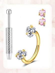 马蹄形鼻环（含可替换锆石）、内螺纹心形星形鼻环、不锈钢唇环、眉环、耳廓环、耳钉等穿刺饰品 - 彩色 - 查看 14