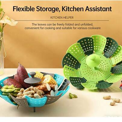 Silikon Katlanabilir Buhar Sepeti - Hızlı Tahliye Delikleriyle Tasarlanmış, Yerden Tasarruf Sağlayan Katlanabilir, Buharlı Pişirme Tencereleri, Pişirme Kapları ve Tavalar İçin Uygun - Etkili Tahliye ve Kolay Saklama Sağlayan Mutfak Aleti