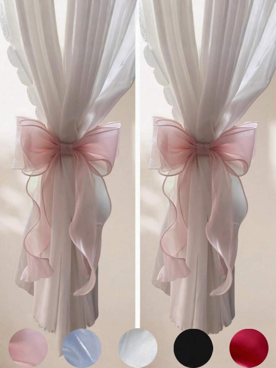 1/2件装丝绸蝴蝶结窗帘绑带，蕾丝蝴蝶结窗帘夹，法式蝴蝶结绳索固定器，适用于婚礼、家居、卧室、办公室装饰