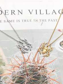 1件装自然风格18K镀金不锈钢蜘蛛吊坠项链，男女皆宜日常佩戴，小众奢华，可定制 - 彩色 - 查看 2