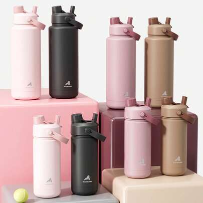 Bình nước giữ nhiệt 18oz/26oz/32oz/40oz với nắp có ống hút và vòi 2 trong 1, giữ đồ uống lạnh như đá, chống rò rỉ, bình thép không gỉ hai lớp, lý tưởng cho tập thể dục, thể thao, học tập và du lịch.