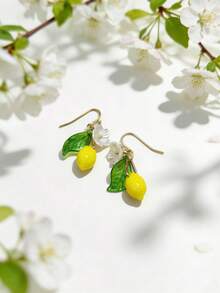 1件清新可爱树脂柠檬花吊坠耳环，甜美饰品礼品，适合女性日常佩戴 - 耳環 - 查看 4
