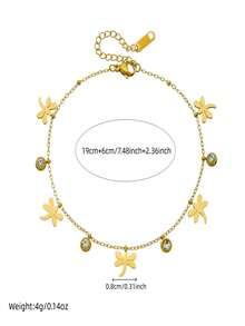 1件装时尚奢华金色蜻蜓吊坠不锈钢手链，女士款 - 金色 - 查看 5