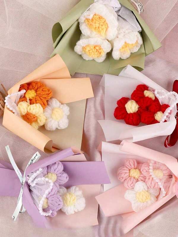 Hoa len móc thủ công nhiều màu sắc, bó hoa pom pom đan thủ công sáng tạo, bó hoa len thủ công, thiết kế thủ công độc đáo, lựa chọn tuyệt vời cho Ngày của Mẹ, thích hợp trang trí phòng khách, phòng ngủ hoặc văn phòng, quà tặng sinh nhật hoặc kỷ niệm.