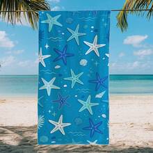 1条海星图案浅蓝色沙滩巾，超柔软超细纤维特大号沙滩毯，超强吸水浴巾，适合旅行、游泳池、潜水、冲浪、瑜伽、露营，多种尺寸可选，沙滩必备用品 - C - 查看 4