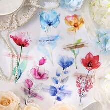 Worry-Free Flower Transparent Waterproof Pet Stickers Set 72 Patterns Simulated Flower Plant Stickers No Repeat Modern Minimalist Creative Decorative Stickers Funny Stickers Kindle Scrapbook Supplies Laptop Sticker - Multicolor - View 2