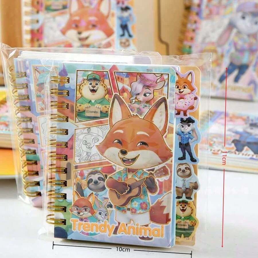 1/2/3/4本装卡通动物笔记本 - 可爱的尼克·王尔德和朱迪·霍普斯迷你日记本，卡通动物笔记本，适合儿童和青少年，学校办公用品和生日礼物，迷你螺旋笔记本 - 便携式10x11厘米卡通日记本，尼克和朱迪人物笔记本，完美的学习用品和学生派对礼物 - 長方形 - 查看 1