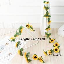 1/2/3/4 Pcs, 7.87ft Artificial Sunflower Garland Decor, Green Eucalyptus Wreath With Silver Dollar Eucalyptus Leaves And Gypsophila Wreath Center Decor, Plastic Floral Vine, Tabletop Eucalyptus Garland, Candle Wreath Centerpiece, Wedding Party Fireplace Bedroom Wall Decor, Valentine's Day, Graduation Gift, Faux Plant - Yellow - View 14