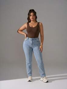 Zimi Collection Body sans couture grande taille, débardeur sans manches avec snap entre-jambes, vêtement d'activité, yoga, gym, entraînement, décontracté, basique - Acajou - Voir 4