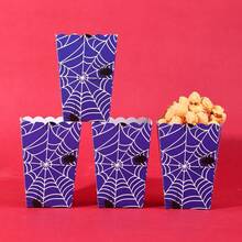 10 pezzi/20 pezzi/50 pezzi Contenitori per alimenti monouso con motivo a ragnatela blu, con vassoi per popcorn a motivo a ragnatela, scatole per popcorn a motivo a ragnatela - design a ragnatela blu e nera, con ragni bianchi, adatti per decorazioni a tema ragnatela per feste e compleanni, Ognissanti - blu - Visualizzare 3