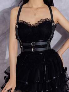 1 pieza Cinturón de arnés de estilo gótico y talla grande de piel sintética sexy para mujer, adecuado para fiestas de Halloween, celebraciones o uso diario - Negro - Ver 1