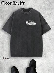 Y2K Style, Ideal Gift For Mother's Day, Independence Day, World Cup.Cool  UFO Elements, Outdoor Sports Vibe, Modern Street Style, Fashionable Pure Cotton Vintage Washed T-Shirt With Loose Fit, Unisex Design. A Perfect Surprise Gift For Family And Friends. Features Dropped Shoulder Sleeves + Crew Neck, Made Of High-Quality Batik Cotton, A Retro Fashion Brand T-Shirt. With Moderate Thickness, It's Ideal For Summer Wear And A Top Choice For Holiday Gifting. - màu đen - Xem 2
