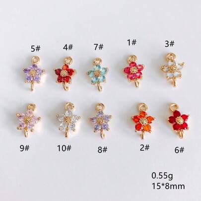 1 pieza/6 piezas/14 piezas Conector de cobre de doble bucle de 8*15mm con flor de vidrio multicolor mini para hacer pulseras, collares, aretes y accesorios de joyería DIY