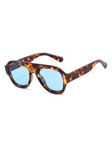 1 Pair Men's Tortoiseshell Round PC Frame Vintage Green Lens Fashionable Fashion Glasses - Multicolor - View 2