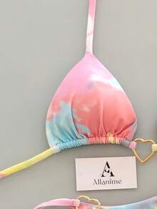 [Tie-Dye Bikini Set] New Women's Tie-Dye Halter Neck Bikini Set - Perfect For Beach, Pool, And Parties - [多色的] - 查看 2