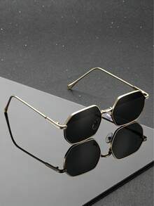 1 Cặp kính râm nữ gọng mỏng hình lục giác, chất liệu hợp kim, chống tia cực tím UV400, kiểu dáng cổ điển, thiết kế thời trang đường phố, phù hợp với khuôn mặt nhỏ. - Nhiều màu - Xem 4