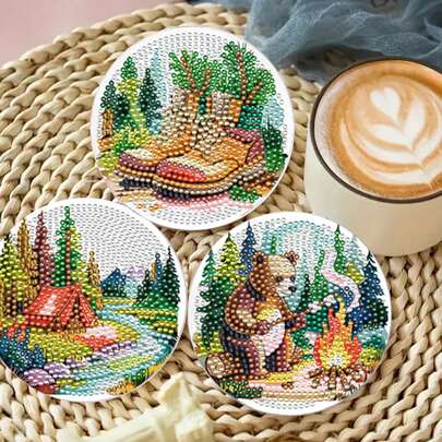 8 قطع مجموعة بطانات الكوب مرصعة بالألماس للتخييم، سطح ألماسي ناعم وساطع، لاصق قوي مع أدوات كاملة، سهل للمبتدئين، حرفة يدوية مريحة للتوتر، هدية لعيد الميلاد، عيد الحب، عيد المعلم، ديكور منزلي لبطانات الكوب للعائلة والأصدقاء والصديقة والمعلم