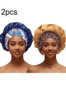 1/2/3/4/5pcs Silk Sleep Cap, Women Wide Brim Elastic Band Printed Sleep Hat, Soft Silk Sleep Bonnet, Suitable For Curly Hair (Random Print Pattern),Holiday,Travel - Color - View 43