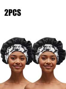 1/2/3/4/5pcs Silk Sleep Cap, Women Wide Brim Elastic Band Printed Sleep Hat, Soft Silk Sleep Bonnet, Suitable For Curly Hair (Random Print Pattern),Holiday,Travel - Color - View 42