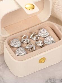 4pcs/Set Fashion Square Zirconia Stud Earrings For Women With Gift Box, Suitable For Wedding, Engagement, Anniversary, Party, Valentine's Day Gift - 1# - View 2
