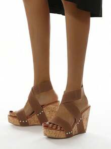 Women's Platform Wedge Sandals, Versatile Lightweight Summer Vacation Style - Brown - View 3