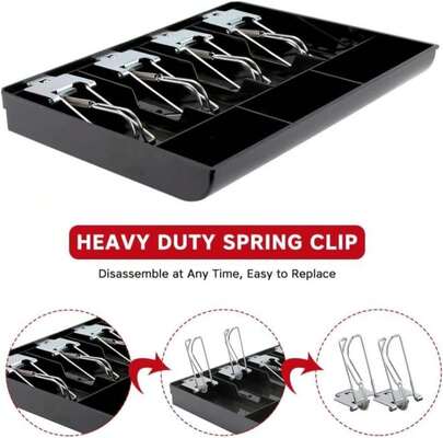 RV77 Cash Register Drawer, 4 Bill_3 Coin Market Storage Coin Register, Cash Money Tray Replacement Insert Tray Storage Case With Clip For Supermarkets, Shops, Hotels(Metal Clip,1268x965x138inch)