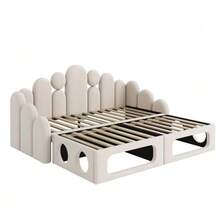 Canapé-lit rembourré avec couchage pour animaux, lit rembourré multifonctionnel 2 en 1 180*200cm, lit rembourré en velours doux, sommier à lattes et dossier - Beige - Voir 1