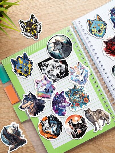 50 piezas Pegatinas de Lobo Misterioso: Diseños únicos y geniales, perfectos para patinetas, guitarras, maletas, fundas de teléfono, escritorios, planificadores y decoraciones de regalo para fiestas