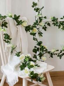 1/2 piezas de enredaderas de rosas artificiales colgantes, guirnalda floral falsa de rosas, hiedra de ratán, planta de rosa de seda falsa con hojas verdes, para fiesta, boda, hogar, dormitorio, comedor, cumpleaños, alféizar de ventana, jardín, balcón, columpio, chimenea, centro de mesa de comedor, decoración de pared - Blanco - Ver 4