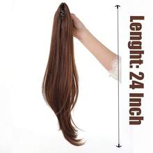 Tóc giả đuôi ngựa dài 18 inch thanh lịch dành cho nữ - Tóc giả thẳng tổng hợp, bồng bềnh và đa năng. - Dark Brown - Xem 5