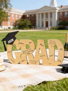 1pc 2026 Graduation Decoration, 2026 Signature Board, Wooden Graduation Guestbook, Graduation Ceremony Desktop Decor, 2026 Graduation Photography Prop, Uncolored Graduation Decoration For DIY Painting, University/High School Graduation Party Supplies - Multicolor - View 5