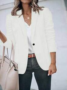 Women's Fashionable Elegant Lapel Single-Button Fitted Blazer, Autumn/Winter White Spring - White - View 5