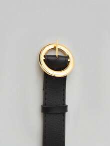 Women's Belt BOLINHA Gold Metal Synthetic Leather Minimalist Fashion Blogger Unisex Daily Use Simple Casual 2024 Popularity Beautiful Season Black White Brown Caramel Pink Current Size Stitched Occasional Versatile Decorative Vintage - 黑色 - 查看 2