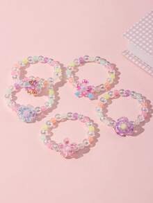 5pcs/Set Cute Flower Charm Colorful Glow-In-The-Dark Beaded Bracelet Set, Suitable For Holiday Party, School, Birthday Gift For Girls, Random Color - Multicolor - View 6