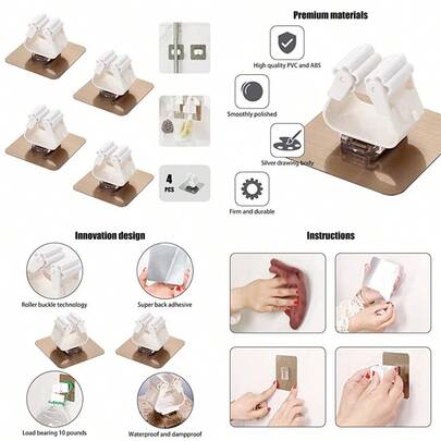 4 piezas Soporte autoadhesivo para escoba y trapeador, estante de pared para escobas y utensilios de limpieza, gancho antideslizante sin necesidad de perforar, para baño/cocina/inodoro/garaje