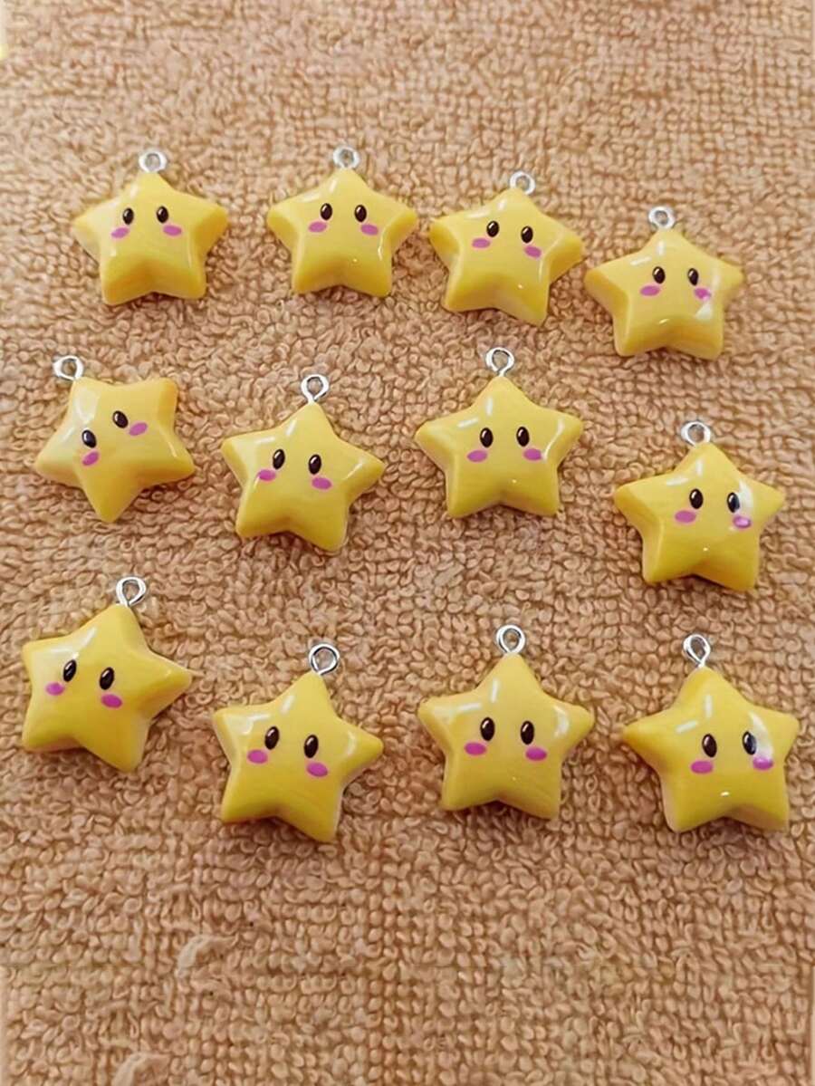 3/5/7/10个可爱星星吊坠，黄色树脂材质，适合DIY珠宝制作，如项链、手链、钥匙扣及其他手工艺品。 - 彩色 - 查看 1
