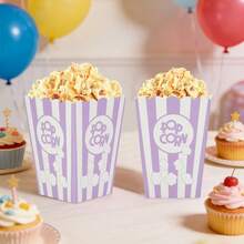 10 pièces/20 pièces/30 pièces Boîtes à pop-corn en papier rose avec motif de pop-corn, design à rayures blanches, convient pour les fêtes, contenants à pop-corn jetables pour les fêtes, anniversaires, soirées cinéma - Rose bonbon - Voir 4